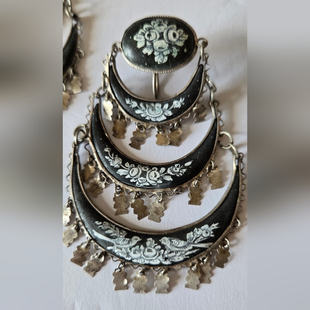 Persian Antique Earrings Sterling Chandellier Clip On Enamel - Picture 7 of 12